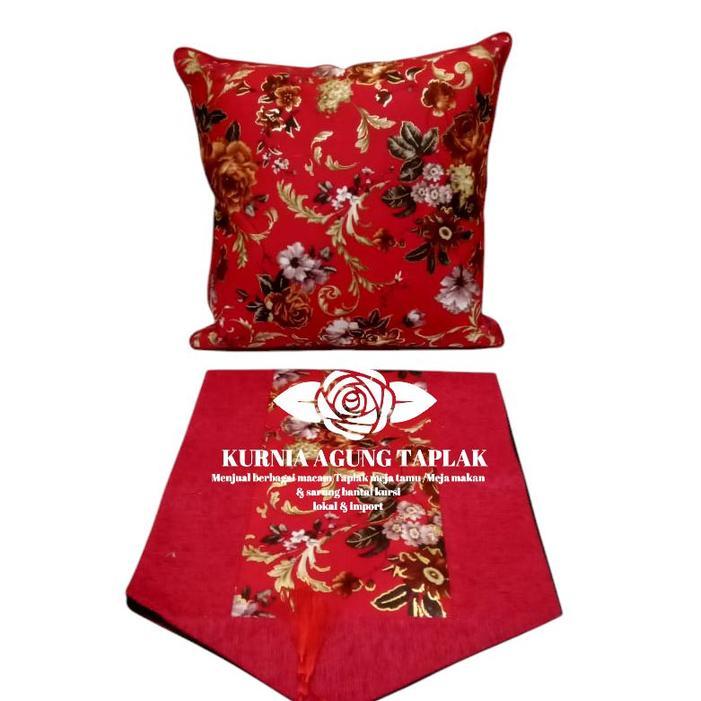 Sarung Bantal Sofa Flocking Minimalis Modern/5 Sarung Bantal & 1 Taplak Meja Tamu Mewah Full Bordir
