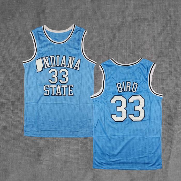 BORDIR Baju Jersey Basket Classic Larry Bird Indiana State Biru Muda