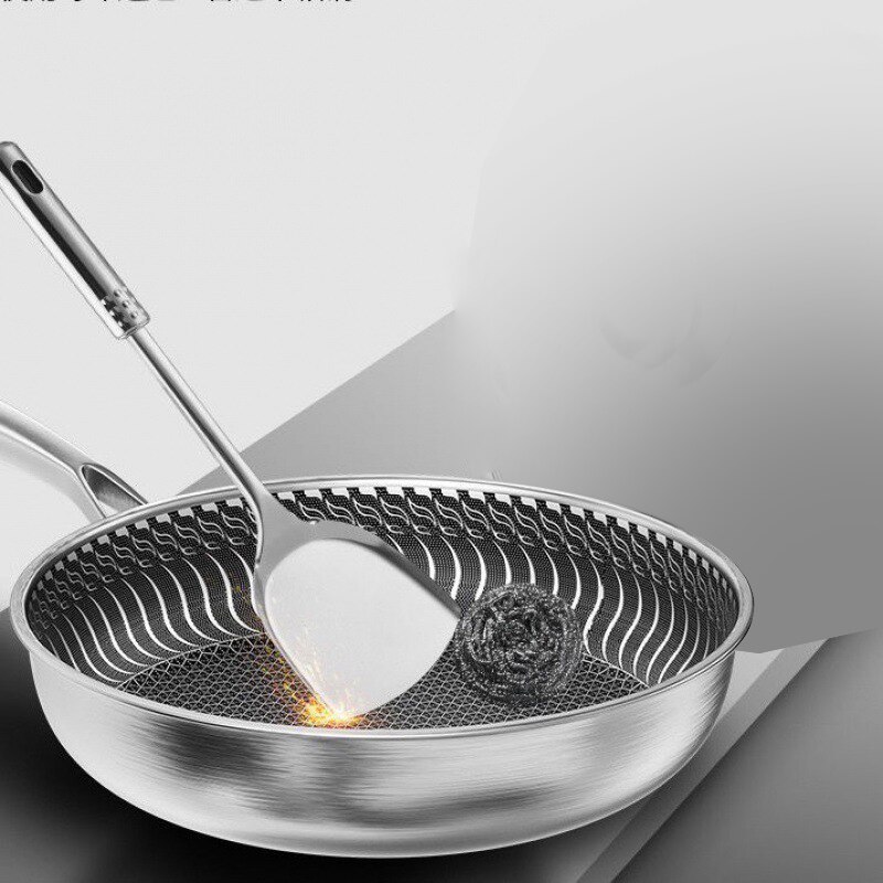 Whole Body Tri-Ply Stainless Steel Frying Pan 316 Stainless Steel Wok Pan Double-sided Honeycomb