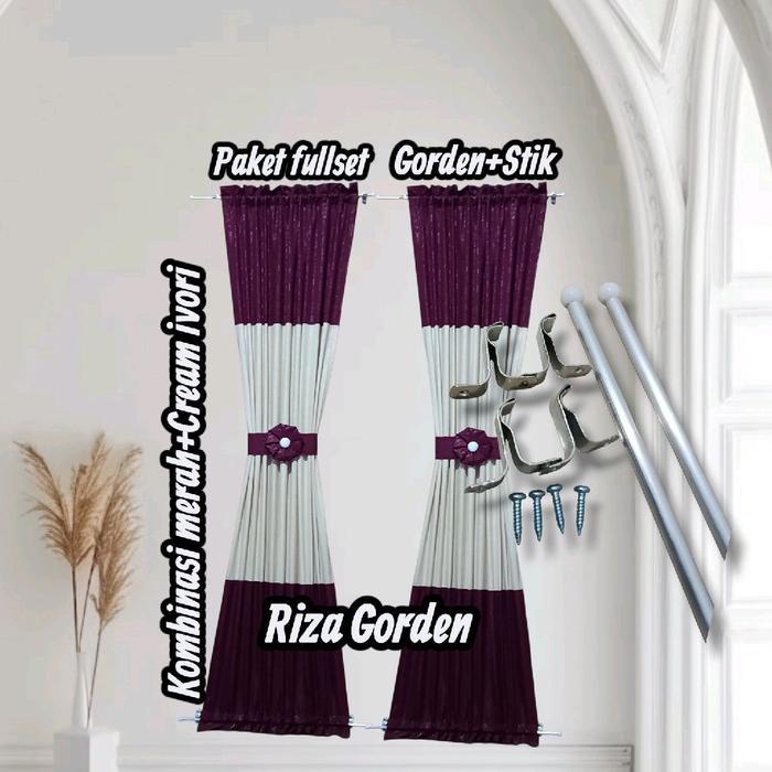 Gorden Jendela Minimalis Fullset Kombinasi 2 Warna/Gorden Jendela Kupu Kupu Ikat Pita Pasti Ori