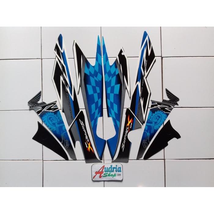 Striping Stiker Motor Honda Supra X 125R 2008 Silver-Biru
