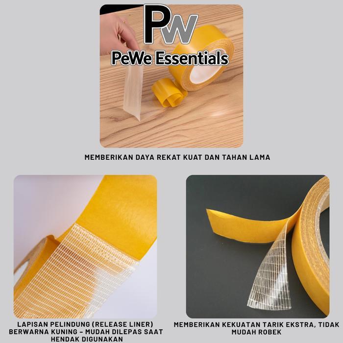 PW - Double Tape Kain Dua Sisi / Isolasi Double Tip Dinding Perekat Kuat Serbaguna Warna Kuning