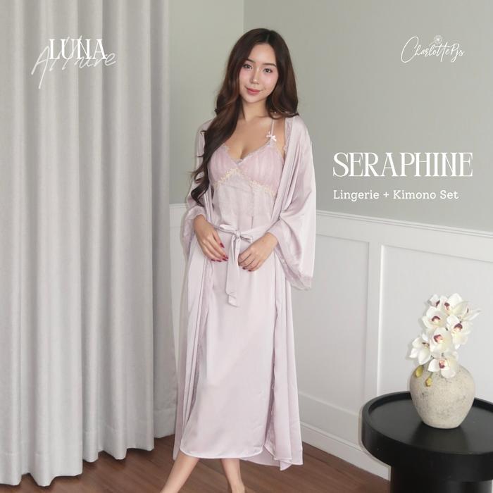 Diskon CHARLOTTE - SERAPHINE set lingerie kimono nightgown satin silk premium seserahan luna allure