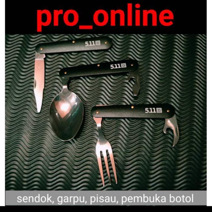 Paket sendok garpu pisau pembuka botol portabel travel camping outdoor