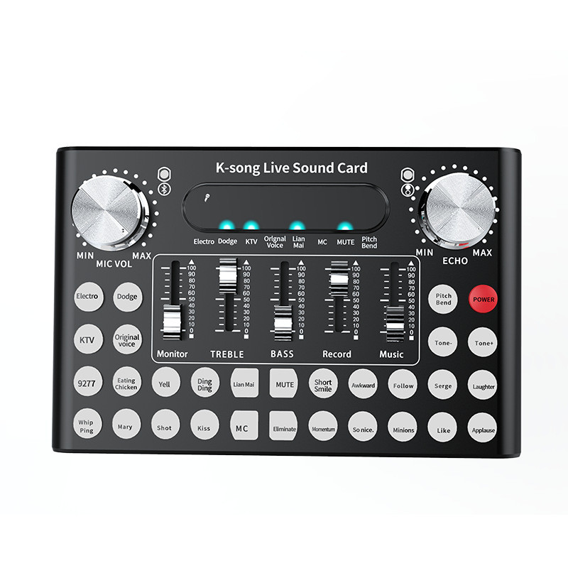 F007 Audio Mixer Live Sound Card Studio Recording with Effects and Voice Changer with Bluetooth for