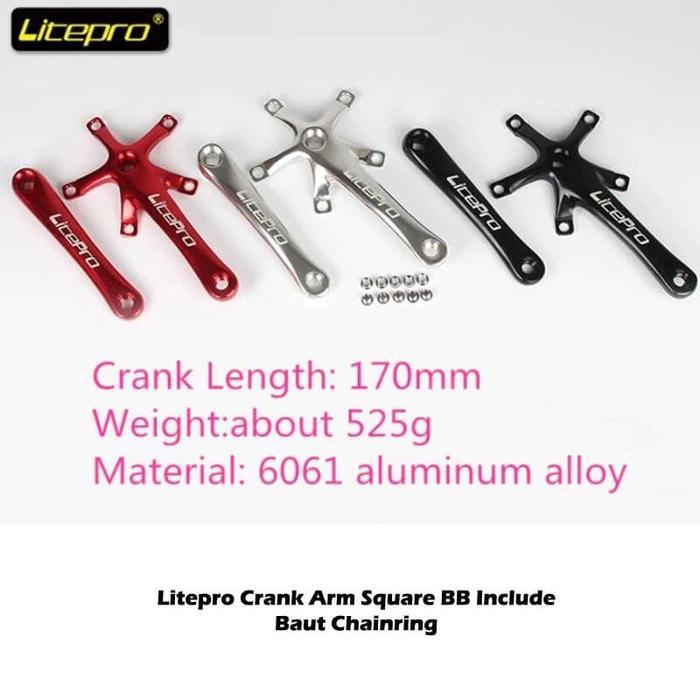 crankset bb kotak LITEPRO plus crank arm BCD130 aluminum alloy plus jamin ori panjang 170mm