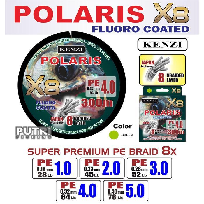 PE KENZI POLARIS X8 300m | Super Premium PE Braid Senar Pancing Fluoro Coated | 8 Braided Layer | Ja