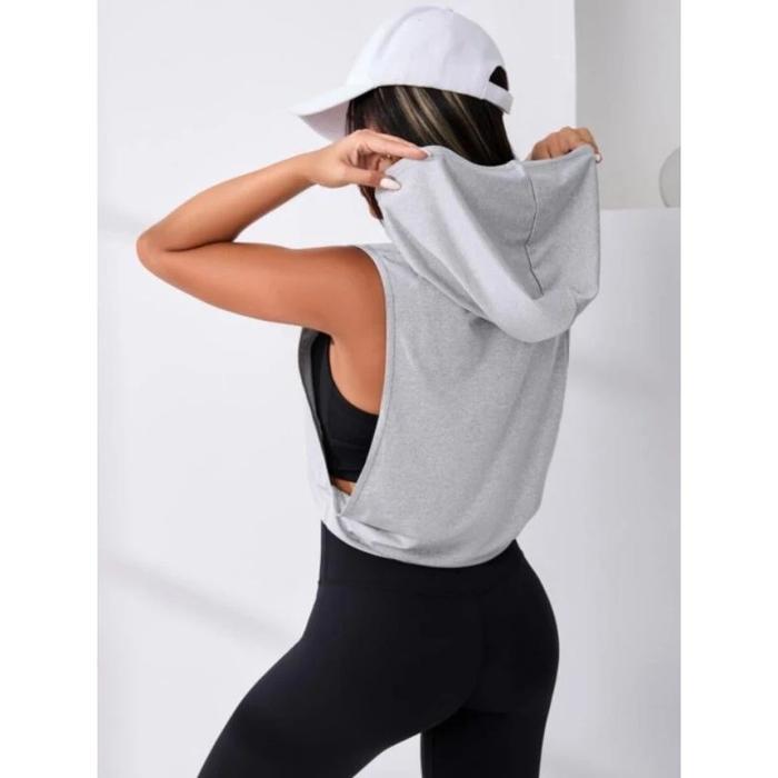 Sleeveless Hoodie Crop Top Cewek Sports Vest Hoodie Loose Fit AirFit