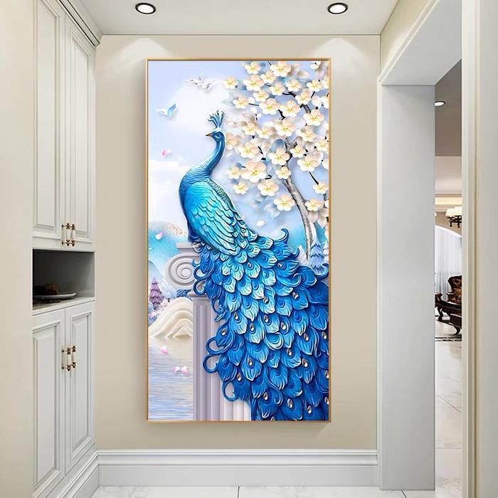 TERBARU Lukisan Porcelain 5D Diamond Motif Merak Lukisan Porselen 5 Dimensi Crystal Merak Fengshui