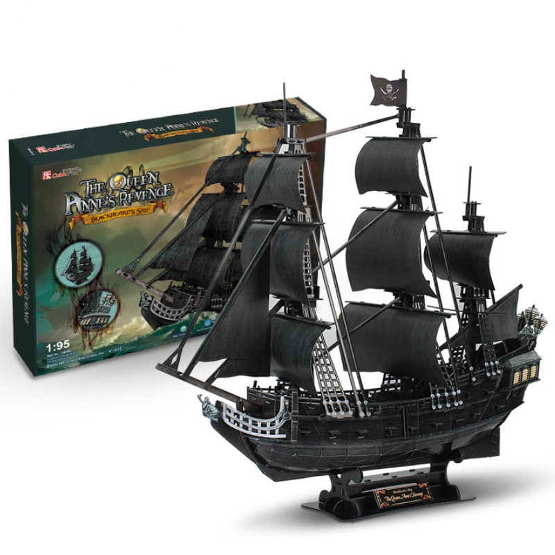 3D DIY Puzzles Large Black Pearl Pirate Ship Cardboard Anne's