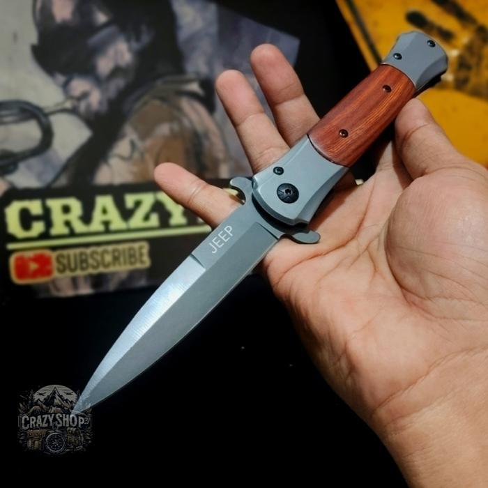 Pisau Lipat Automatic Jeep Drop Point Titanium / Pisau Lipat Titanium / Pisau Lipat Survival Tbk