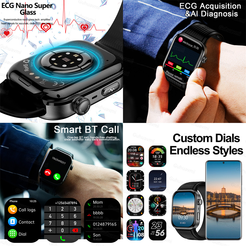 ECG Smartwatch AMOLED Screen Airbag air pump Smartwatch Blood Pressure Measure Micro physical