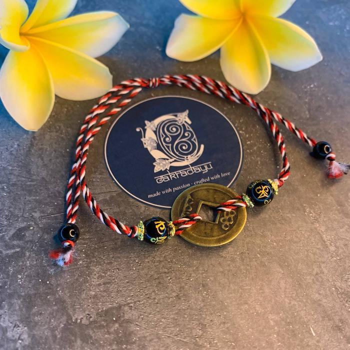 Sale Gelang Tridatu Padma Tibet Asli Khas Bali Dengan Variasi Pis Koin Bolong Dan Batu Mantra Tibet
