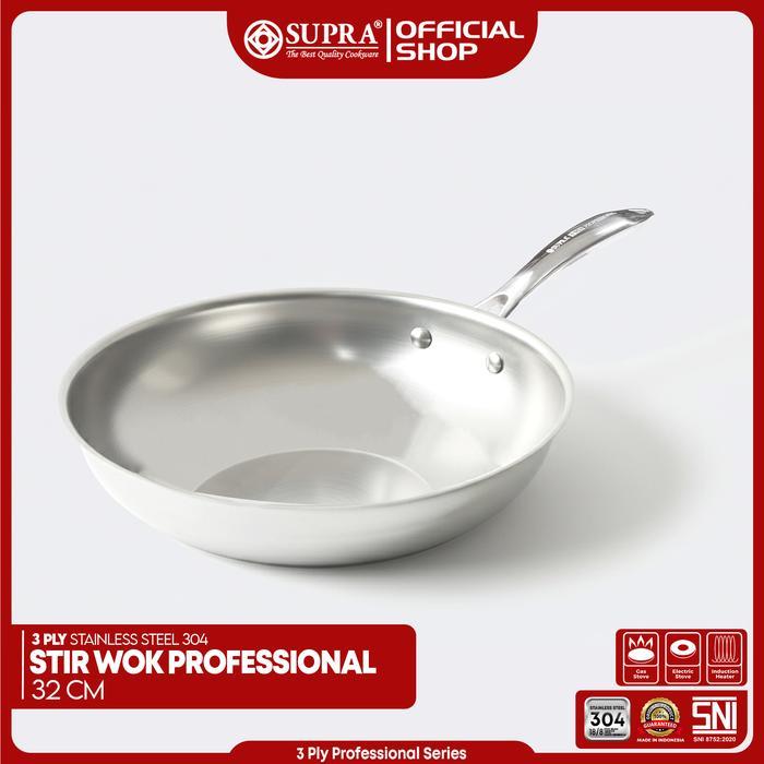Supra Frying Pan 3 Ply Stainless Steel Sus 304 Stir Wok 32 cm Professional Series