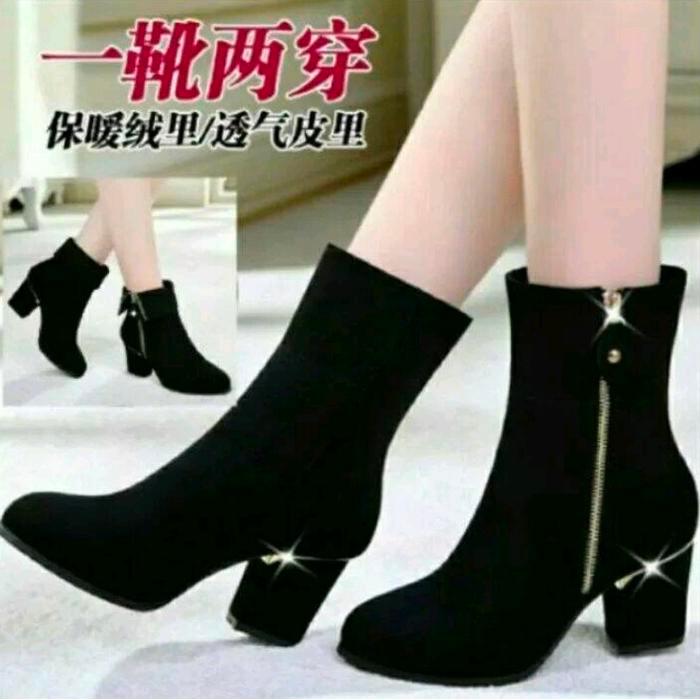 Boot Heels Fashion Wanita Hitam/Maroon Shoes Merah #Sale #Gratisongkir