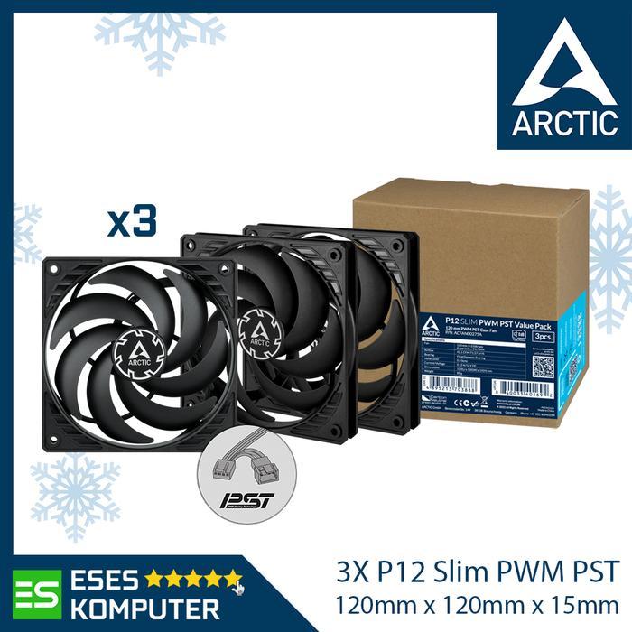 TERLARIS FAN ARCTIC P12 SLIM PWM PST BLACK 3PCS VALUE PACK 120MM 12CM