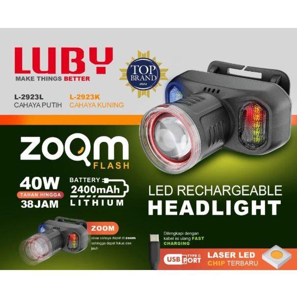 Terlaris LUBY Headlamp Senter Kepala Zoom In Zoom Out Perbesar Perkecil 40 Watt L 2923 SALE