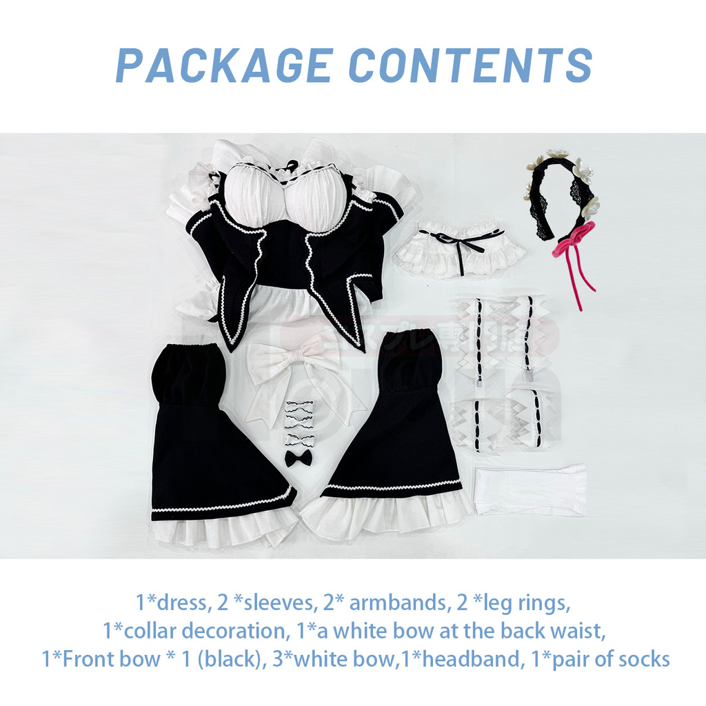 Holoun Re:Life In A Different World From Zero Anime Rem Cosplay Costume Wig Lolita Maid Dress Black