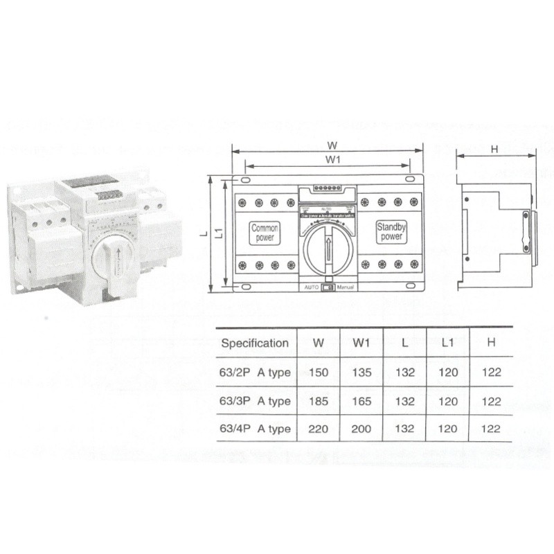 Dual Power Automatic Transfer Switch 2P Automatic Transfer Switch For Home Industry 230V 63A