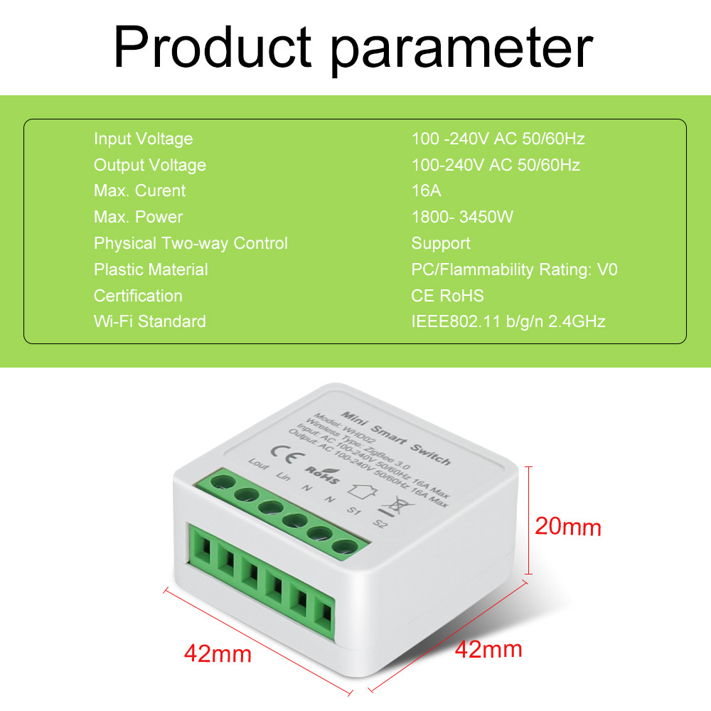 2PCS 16A MINI SMART SWITCH WIFI ZIGBEE AC 110V 220V MODULE ALEXA GOOGLE HOME TUYA SMART HOME REMOTE