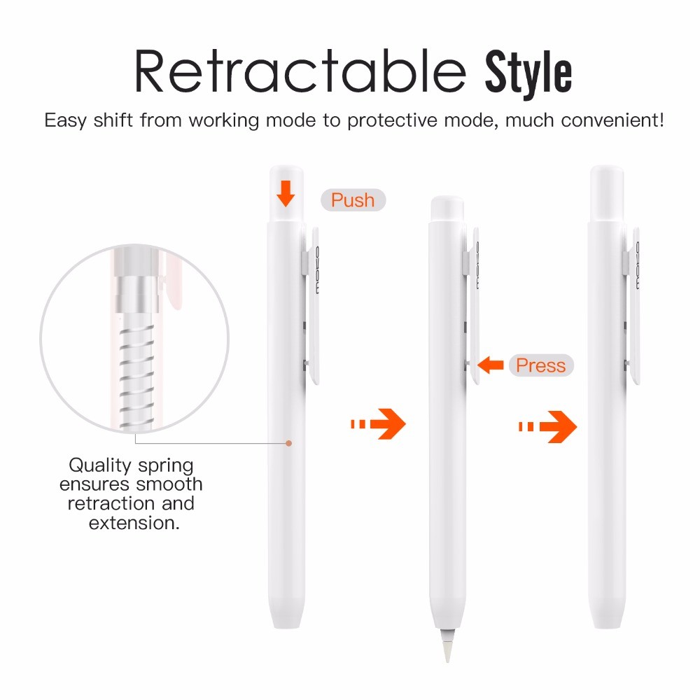 Moko Protective Case for Apple Pencil,Pencil Case Holder with Built-in Clip,Retractable Tip