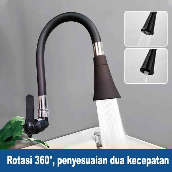 Onda Bath - Kran Cuci Piring Kran Angsa Fleksibel Hitam Dinding Keran