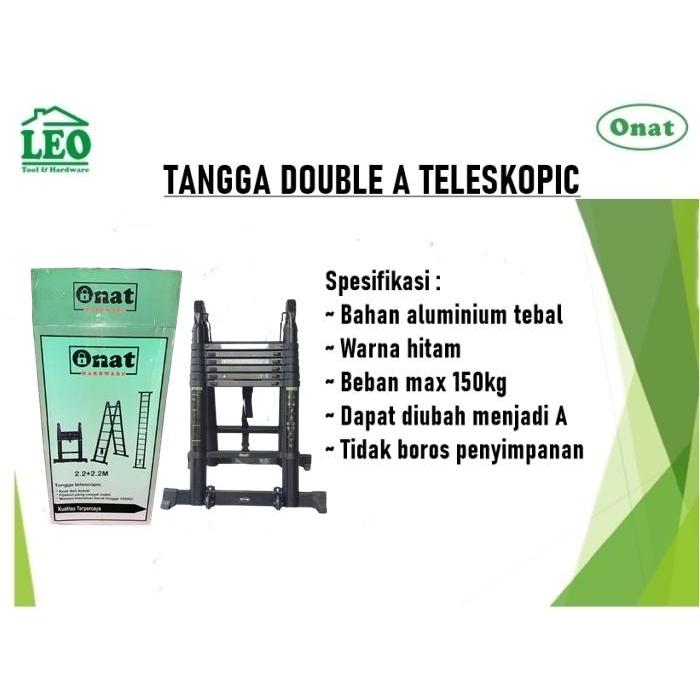 Tangga Double A Teleskopik Telescopic 2,2 X 2,2 4,4 M Ladder Aluminium Black Onat Pasti Ori