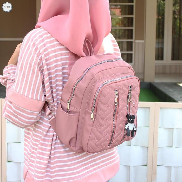 LUNA AURA Tas Ransel Wanita Luna Aura Cocoly Bordir Love 3 ruang Tas Sekolah Tas Kuliah Tas