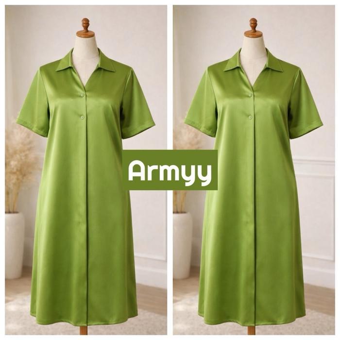 Dress Midi Polos Busui Friendly 2 Kancing Dress Lengan Pendek Simple Elegan