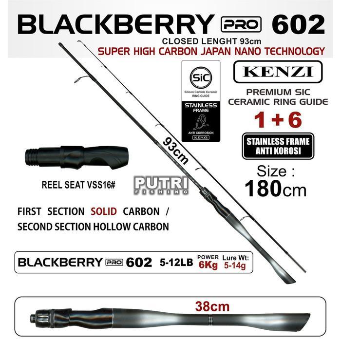 KENZI Joran Blackberry Pro 602 Carbon Nano Solid SiC Guide Stainless Frame Anti Korosi 180cm 5-20lbs