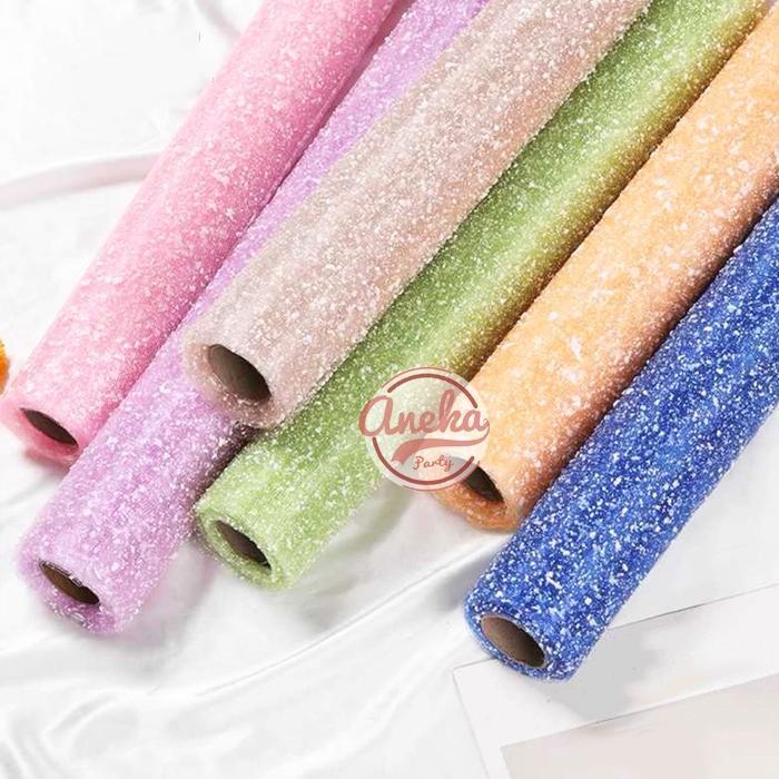 Kain Tile Salju / Snow Wrapping Paper Snowflake Polimesh / 1 Rol Kain Tile Salju Paper Buket Bunga