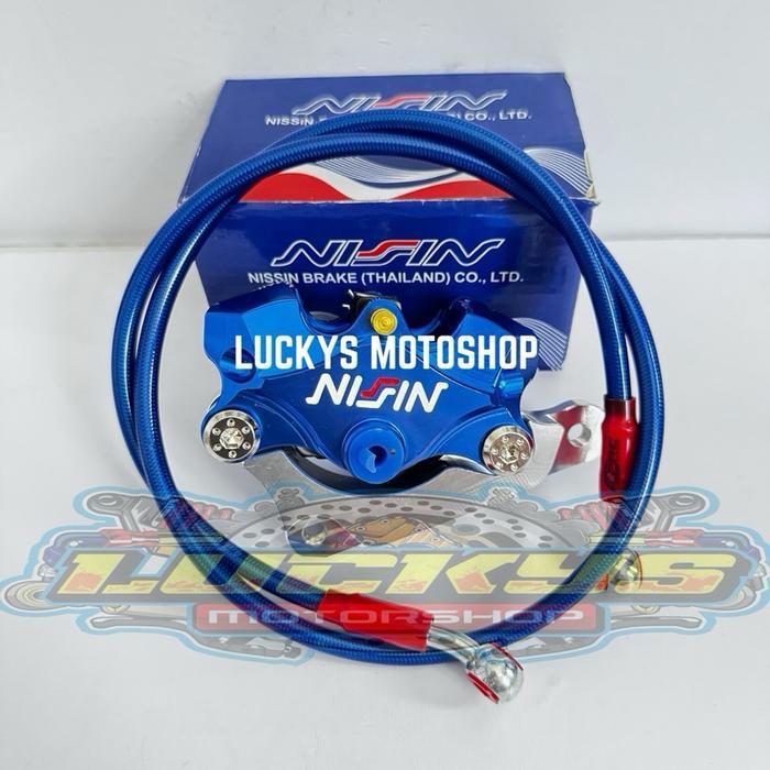 KALIPER 2 PISTON NSN CNC MODEL BUTTERFLY + BREKET 220MM + SELANG REM DEPAN 95CM SUPRA X, SUPRA FIT,