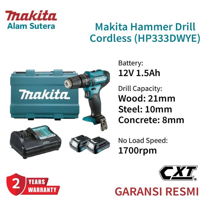 Mesin Bor Makita Cordless - Makita Hammer Drill Cordless (HP333DWYE) - HP333DWYE