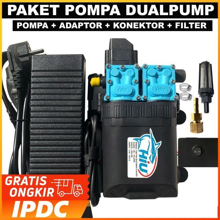 PAKET POMPA DUAL PUMP HIU + ADAPTOR MURNI + KONEKTOR + FILTER INPUT BESTSELLER
