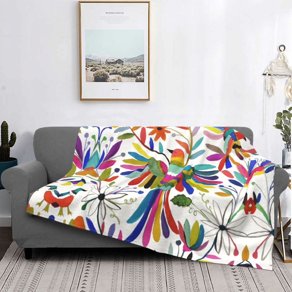Mexican Otomi Flowers Bird Blankets Warm Animal Art Flannel Blanket 3D Floral Printed Throw Blanket 