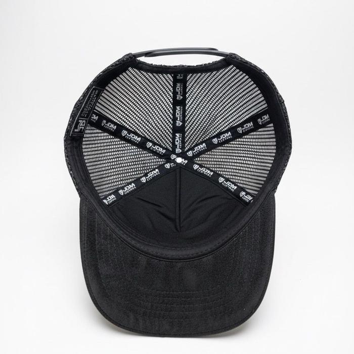 Jdmcaps - Topi Trucker Corduroy Full Black Visor Pendek Corduroy Bordir Pasti Ori