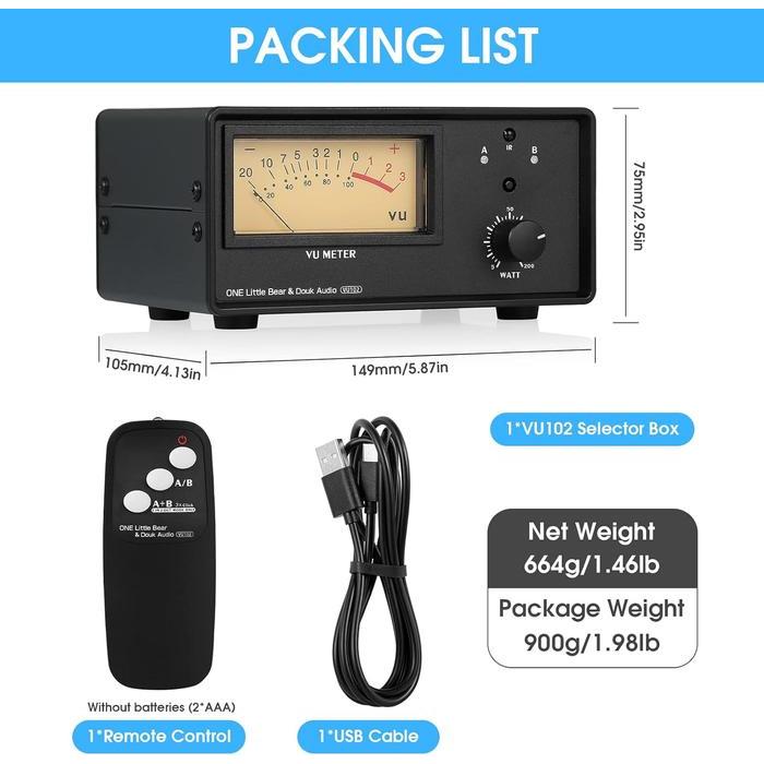 Douk Audio VU102 2 Zone Amplifier / Speaker Selector Box with VU Meter Audio Switer w/IR Remote