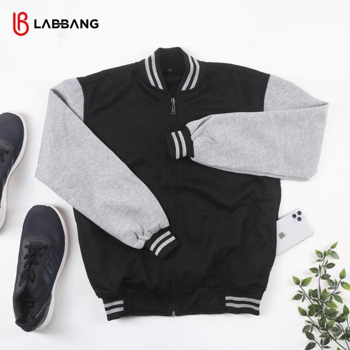 Labbang Jacket Varsity Baseball Resleting Navy Polos Pria Wanita Cotton Fleece Premium