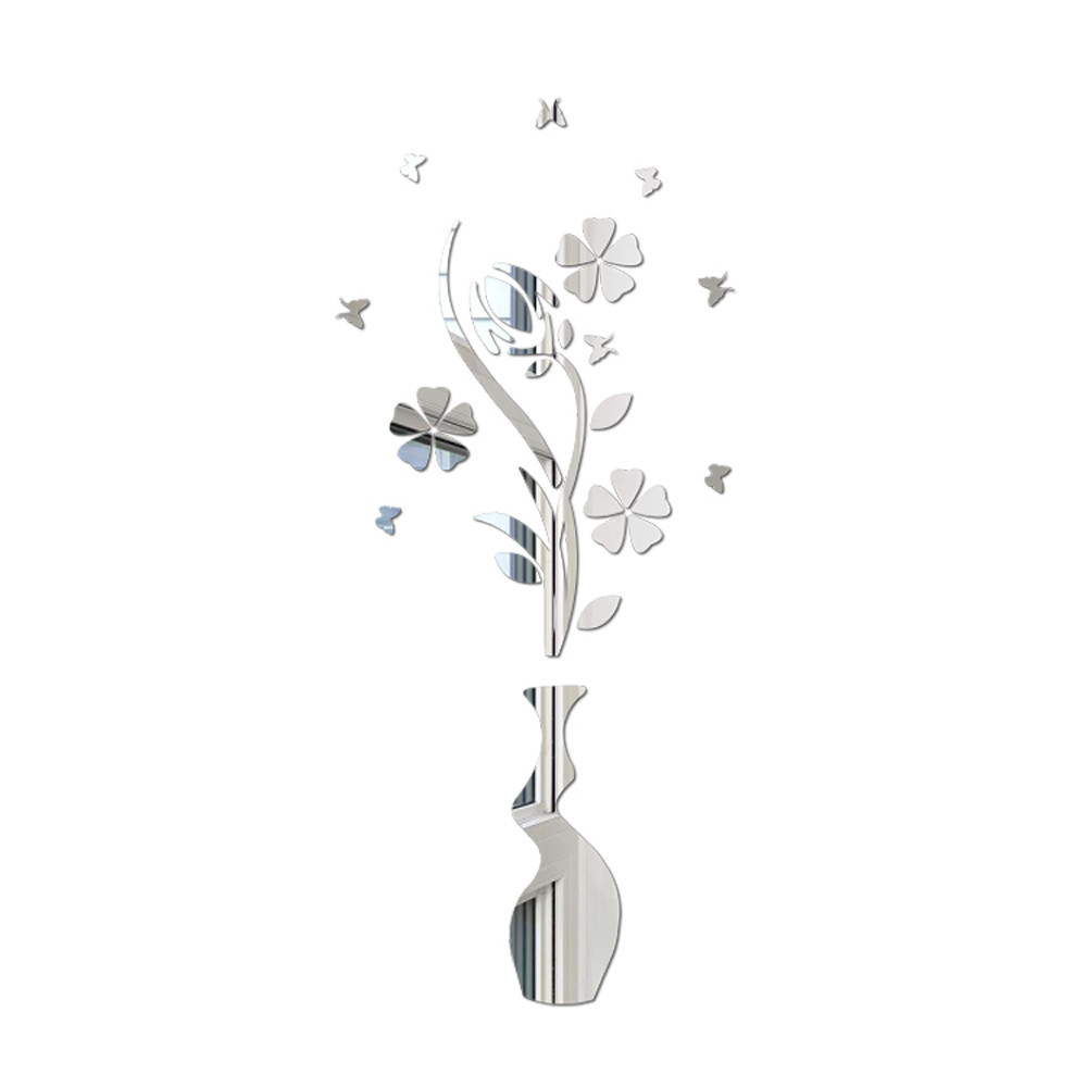Flowers Mirror Stickers Wall Decor 3D Wall Sticker Living Room Home Decoration