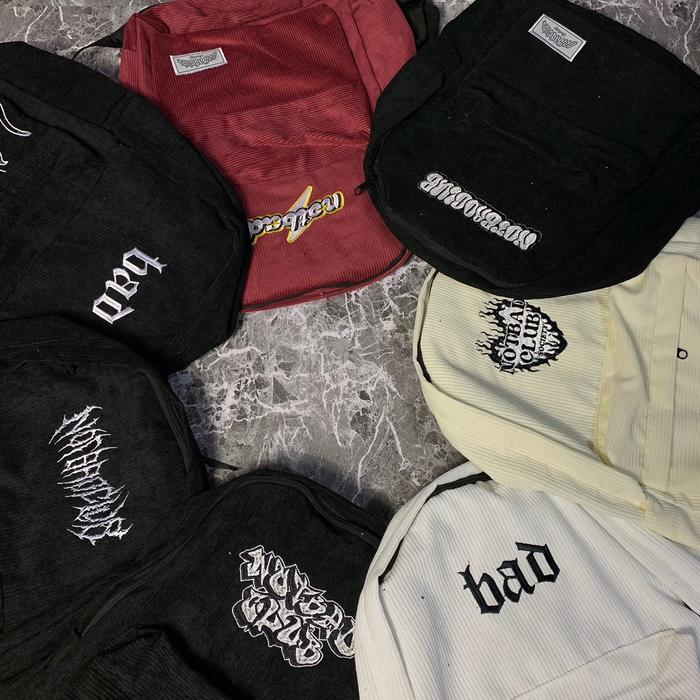 Tas Ransel Notbadclub Corduroy Carhat Series Art Font Tas Sekolah Anak Backpack Travel Laptop Tbk