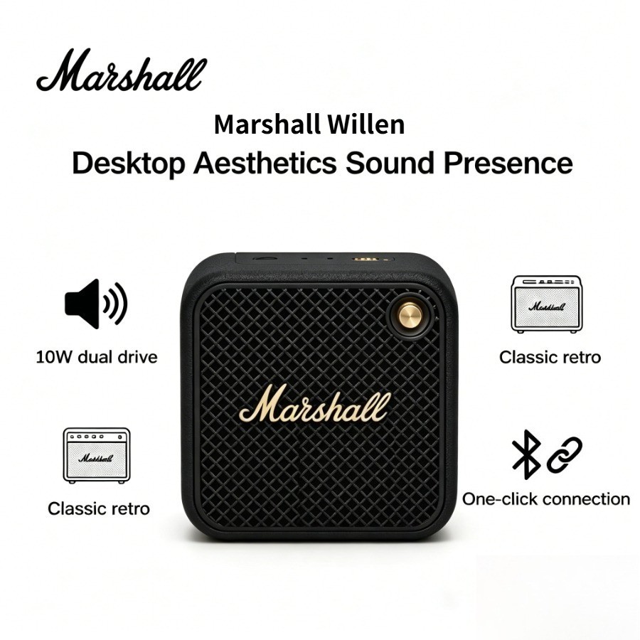 Marshall Willen Portable Wireless Bluetooth Speaker: a lightweight audio device featuring Marshall