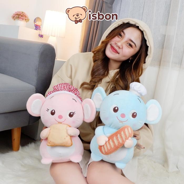 ISTANA BONEKA Tikus Couple Mousie 10in with Bread Roti dan Topi Lucu Mainan Anak Hadiah Spesial