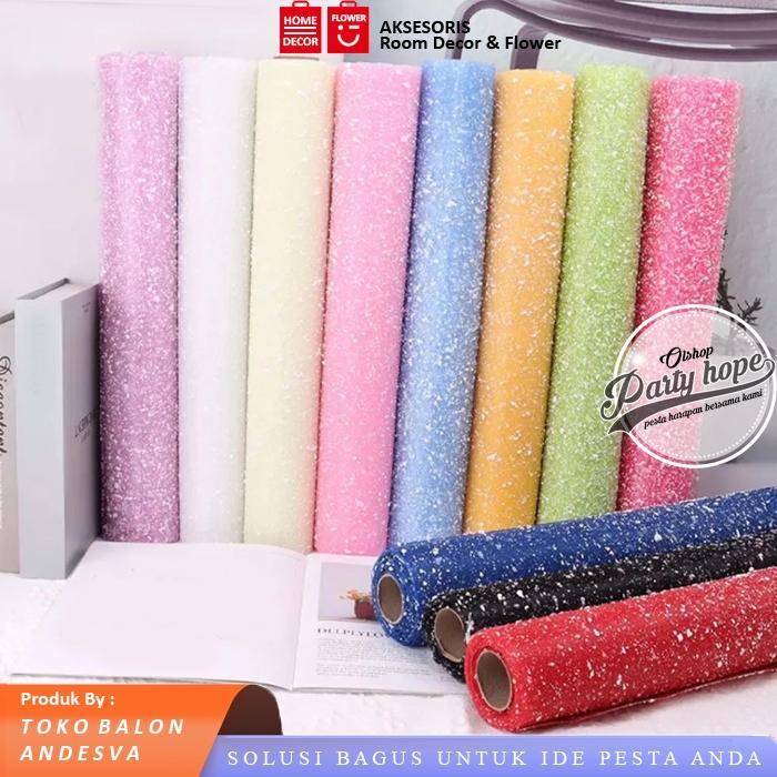 Kain Tile Salju / Snow Wrapping Paper Snowflake Polimesh / 1 Rol Kain Tile Salju Paper Buket Bunga