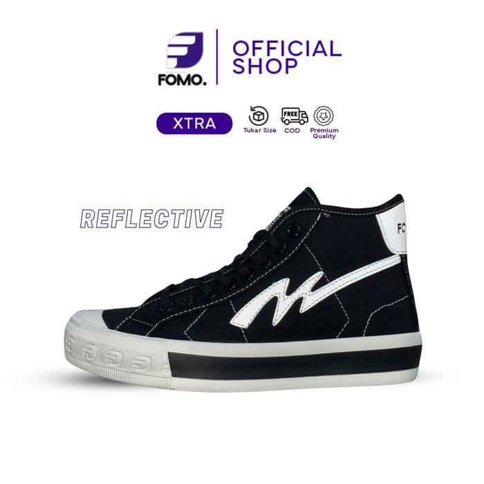 Sepatu FOMO Mono High Cut Black Silver Reflektif Series 36-44 - FOMO. Footwear Canvas Casual Shoes