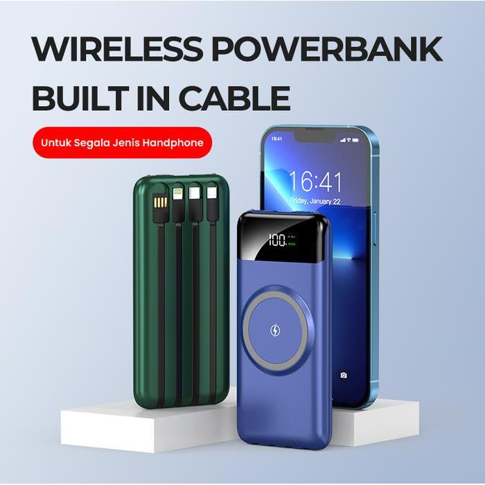 Skcbo Powerbank Wireless 20000Mah Power Bank 20000 Mah Dengan Kabel Iphone Type C Micro Smart Led