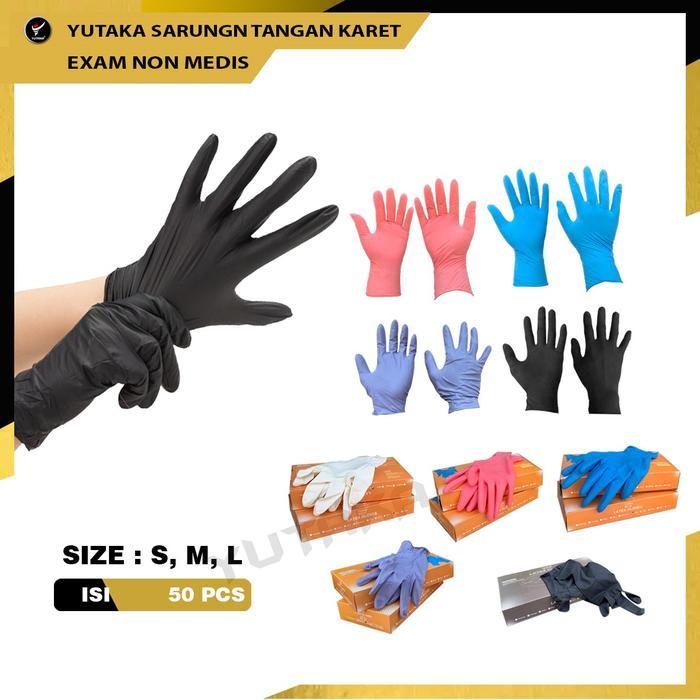 Sarung Tangan Karet Yutaka Non Medis Warna Hitam Powder Isi 50 Pcs/Termurah Sarung Tangan Latex