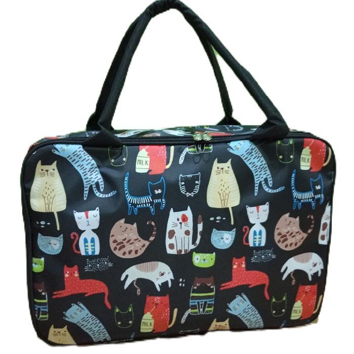 Travel Bag Motif Medium Wanita Mudik Tas Piknik Tas Renang Hitam Lipat Pink Stripesputih Terlaris