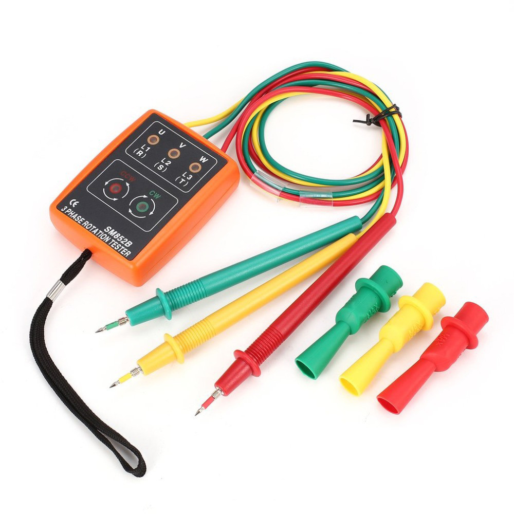 SM852B 3-Phase Rotation Tester Digital Phase Indicator Detector LED Buzzer Phase Sequence Meter