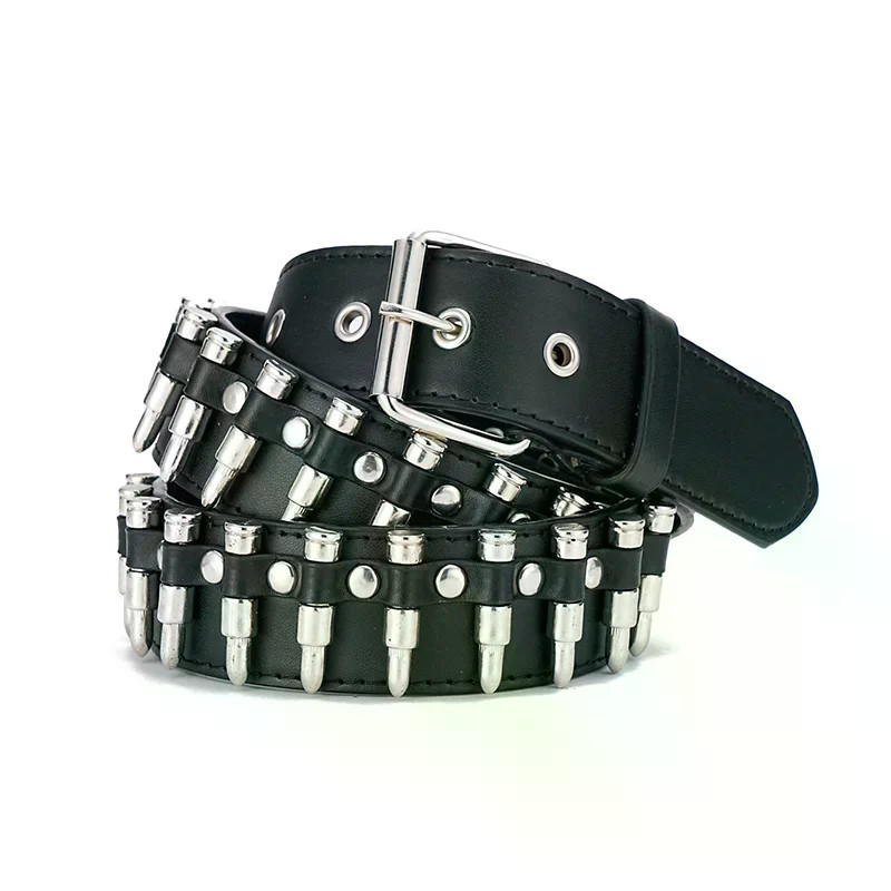 Fashion New Bronze Bullet Belt Metal Belt Men And Women Punk Hardware Jeans Belt Y2K Belt Designer