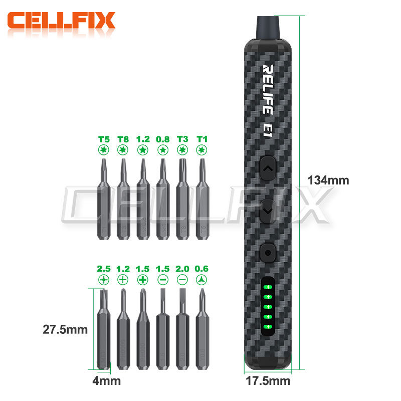 RELIFE E1 Carbon Fiber Electric Screwdriver Set 5-speed Adjustment High Strength S2 Steel Magnetic S